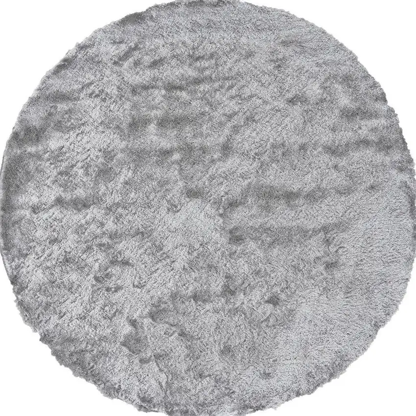 8' Gray Shag Hand Tufted Round Rug Photo 5
