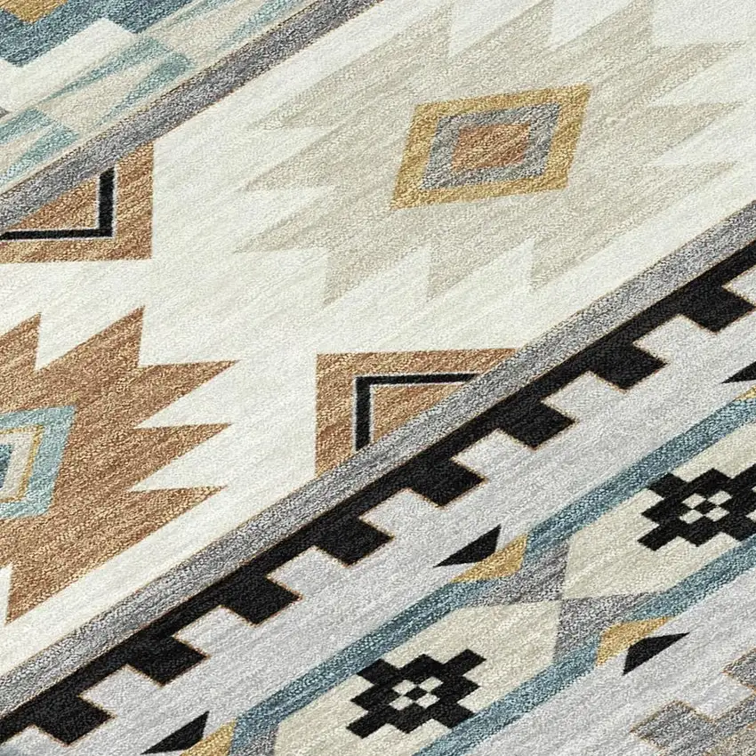 8' Gray And Silver Round Southwestern Washable Indoor Outdoor Area Rug Photo 3