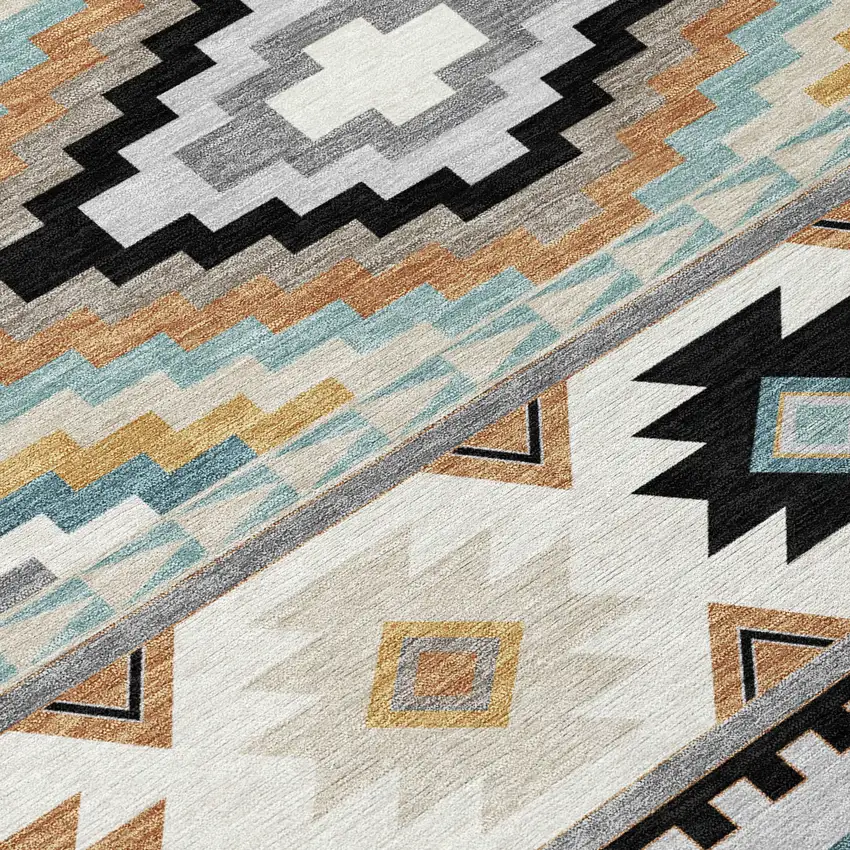 8' Gray And Silver Round Southwestern Washable Indoor Outdoor Area Rug Photo 7