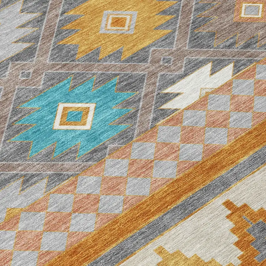 8' Gray And Silver Round Southwestern Washable Indoor Outdoor Area Rug Photo 6