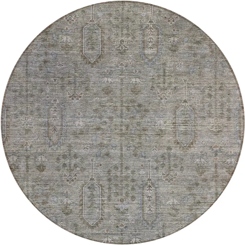 8' Gray And Silver Round Southwestern Washable Indoor Outdoor Area Rug Photo 2