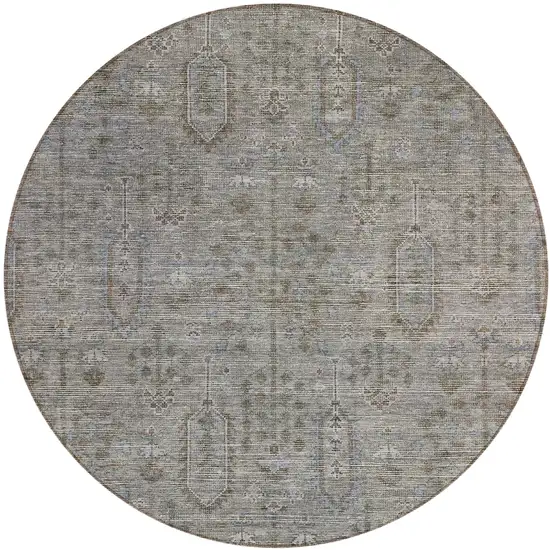 8' Gray And Silver Round Southwestern Washable Indoor Outdoor Area Rug Photo 2