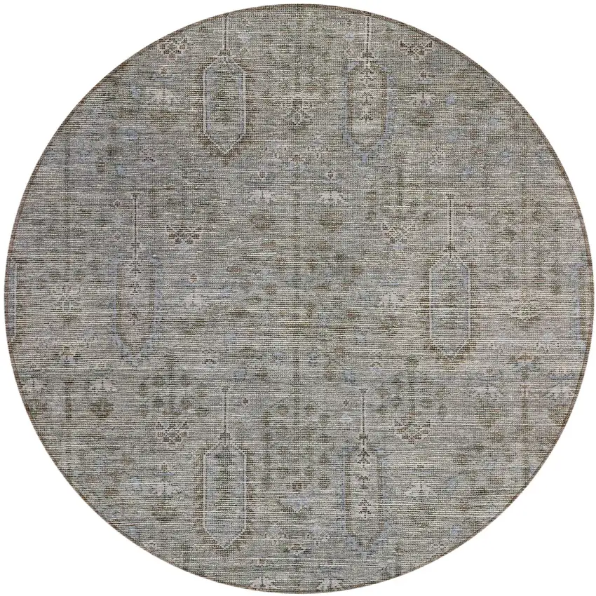 8' Gray And Silver Round Southwestern Washable Indoor Outdoor Area Rug Photo 2