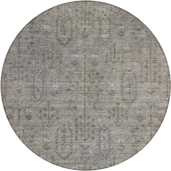 8' Gray And Silver Round Southwestern Washable Indoor Outdoor Area Rug Photo 2