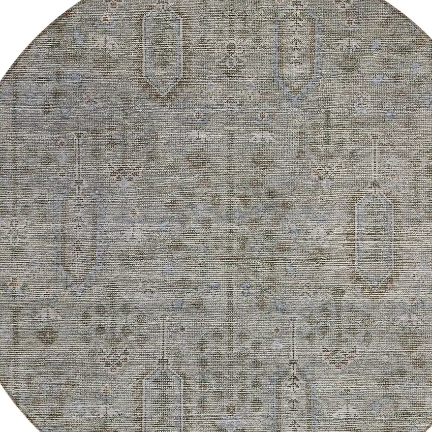 8' Gray And Silver Round Southwestern Washable Indoor Outdoor Area Rug Photo 4