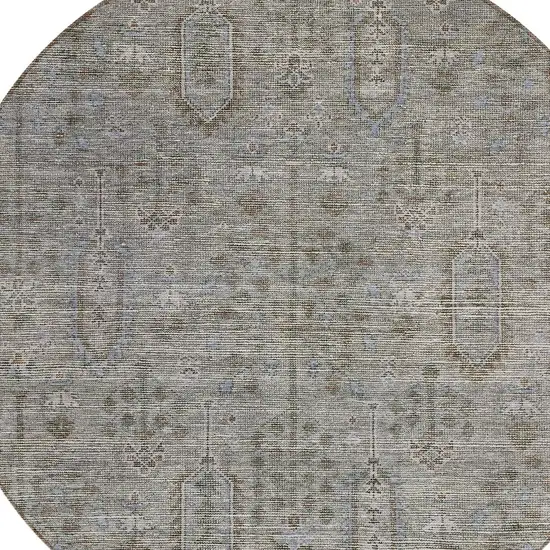 8' Gray And Silver Round Southwestern Washable Indoor Outdoor Area Rug Photo 4