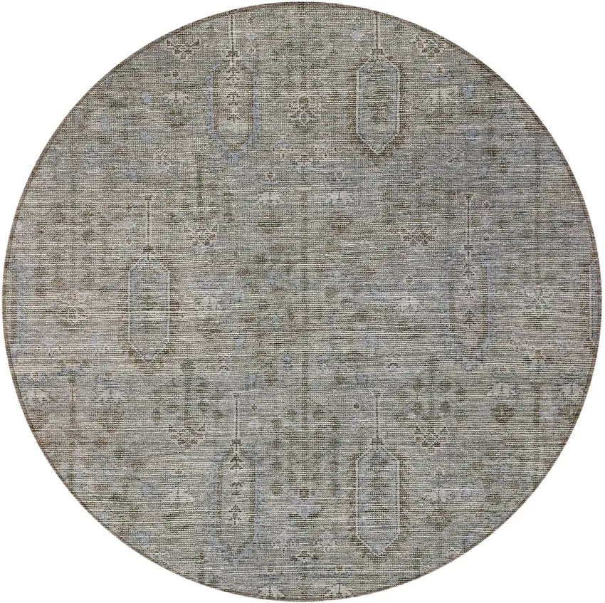 8' Gray And Silver Round Southwestern Washable Indoor Outdoor Area Rug Photo 5