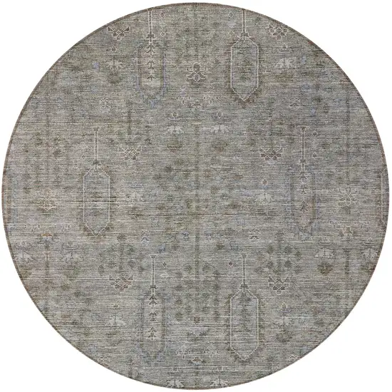 8' Gray And Silver Round Southwestern Washable Indoor Outdoor Area Rug Photo 5