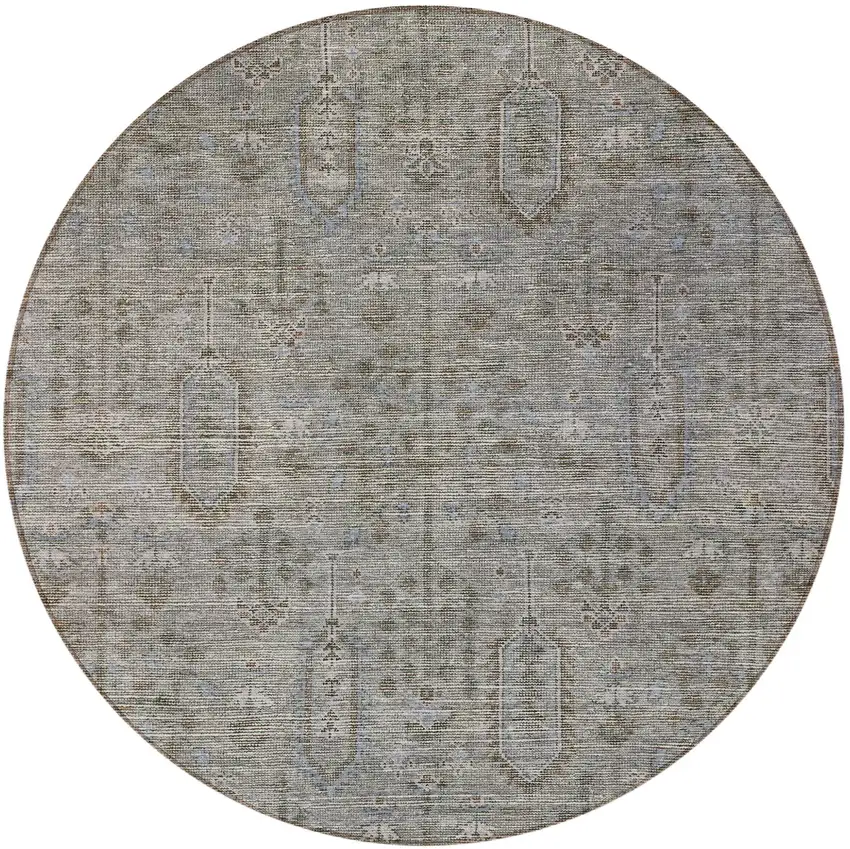 8' Gray And Silver Round Southwestern Washable Indoor Outdoor Area Rug Photo 5