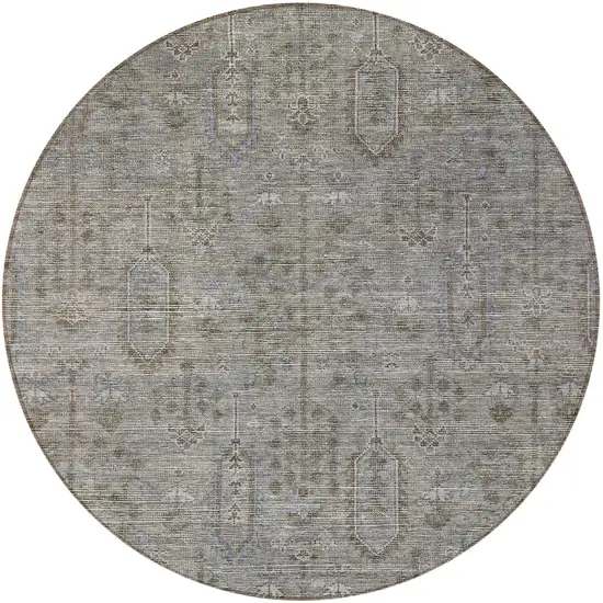 8' Gray And Silver Round Southwestern Washable Indoor Outdoor Area Rug Photo 5