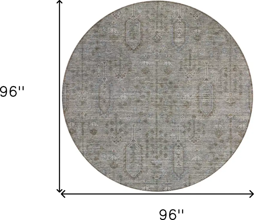 8' Gray And Silver Round Southwestern Washable Indoor Outdoor Area Rug Photo 3