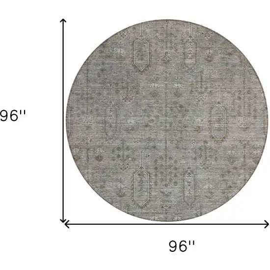 8' Gray And Silver Round Southwestern Washable Indoor Outdoor Area Rug Photo 3