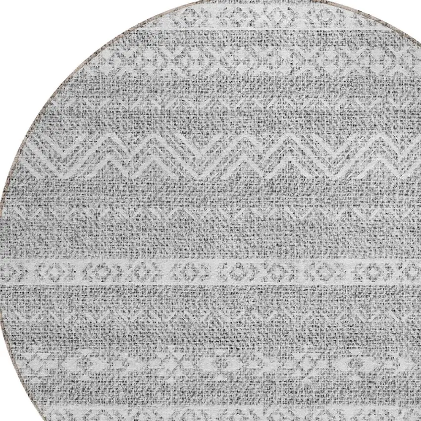 8' Gray And Silver Round Southwestern Washable Indoor Outdoor Area Rug Photo 4