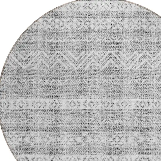 8' Gray And Silver Round Southwestern Washable Indoor Outdoor Area Rug Photo 4