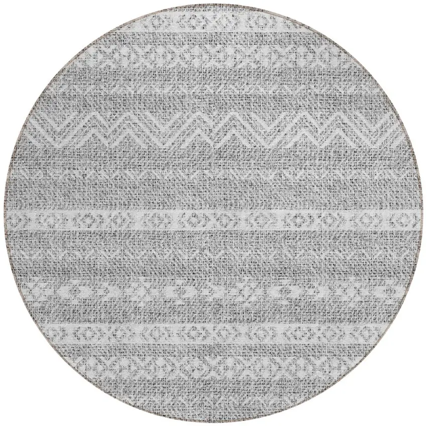 8' Gray And Silver Round Southwestern Washable Indoor Outdoor Area Rug Photo 5