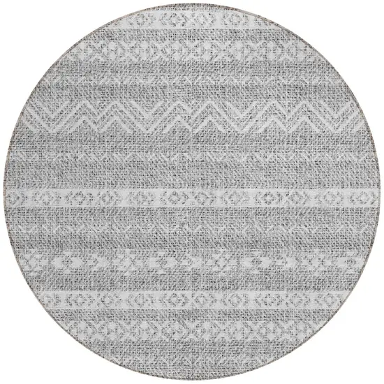 8' Gray And Silver Round Southwestern Washable Indoor Outdoor Area Rug Photo 5