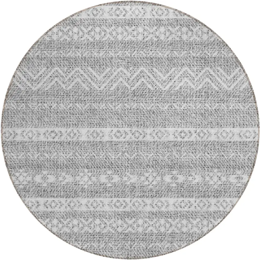 8' Gray And Silver Round Southwestern Washable Indoor Outdoor Area Rug Photo 2