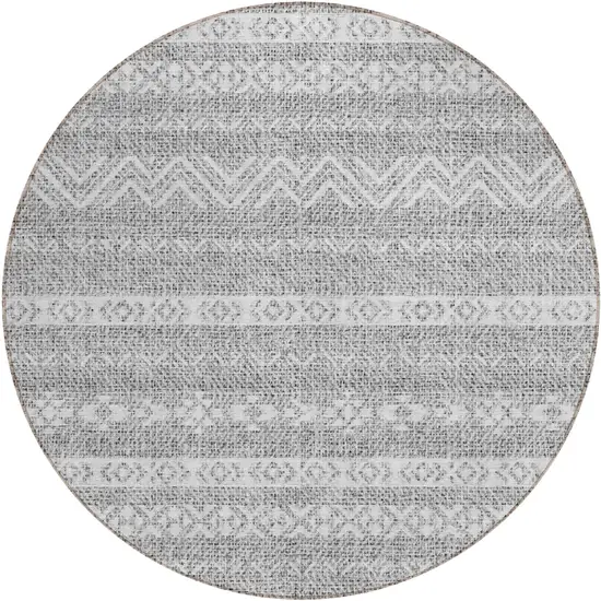 8' Gray And Silver Round Southwestern Washable Indoor Outdoor Area Rug Photo 2