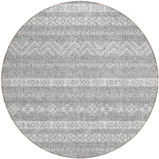 8' Gray And Silver Round Southwestern Washable Indoor Outdoor Area Rug Photo 2