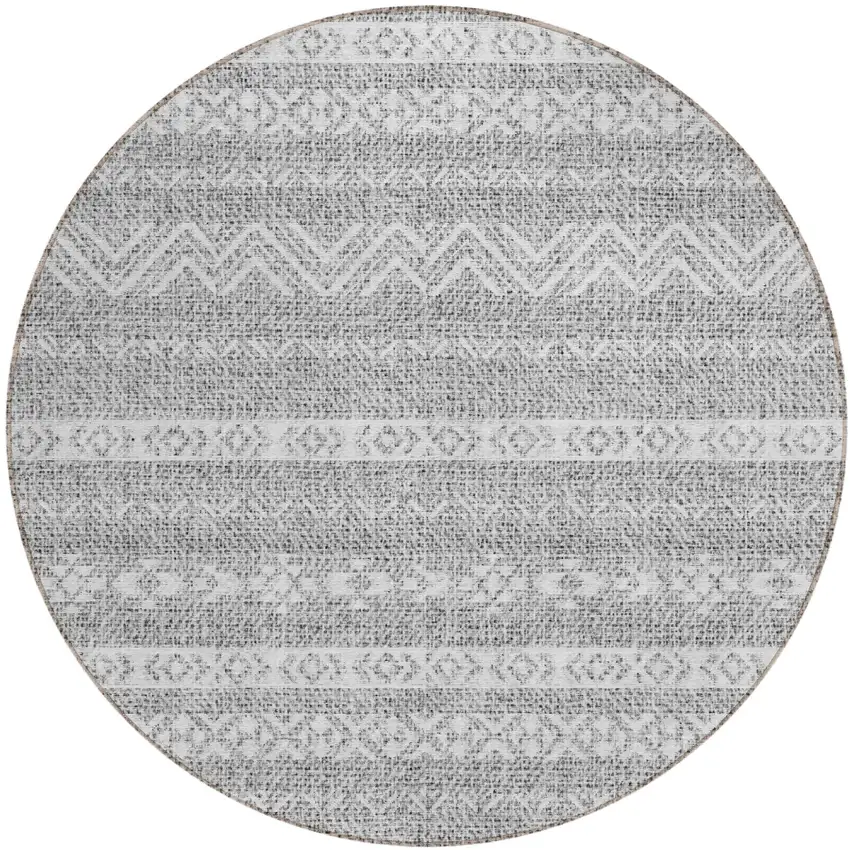 8' Gray And Silver Round Southwestern Washable Indoor Outdoor Area Rug Photo 2