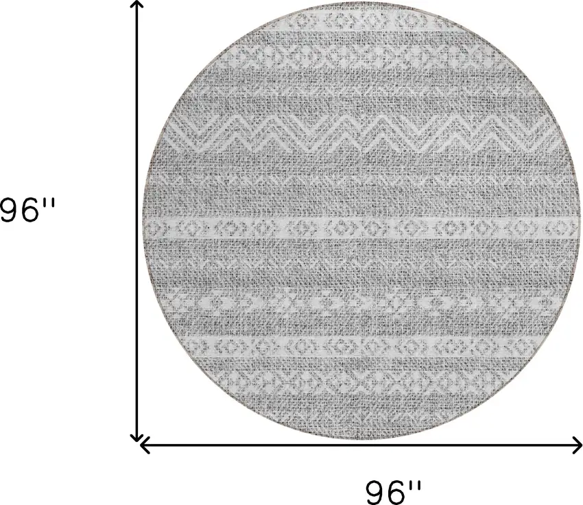 8' Gray And Silver Round Southwestern Washable Indoor Outdoor Area Rug Photo 3