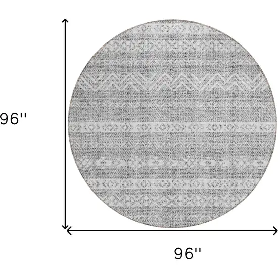8' Gray And Silver Round Southwestern Washable Indoor Outdoor Area Rug Photo 3
