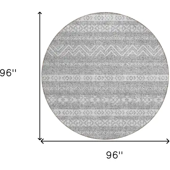 8' Gray And Silver Round Southwestern Washable Indoor Outdoor Area Rug Photo 3