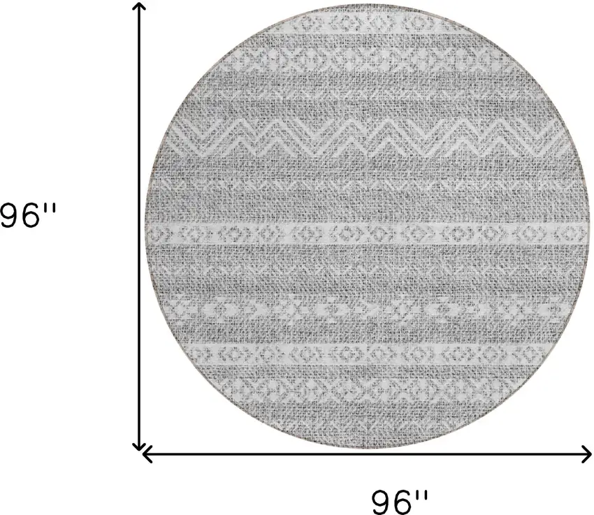 8' Gray And Silver Round Southwestern Washable Indoor Outdoor Area Rug Photo 3