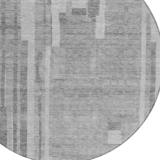 8' Gray And Silver Round Striped Washable Indoor Outdoor Area Rug Photo 5