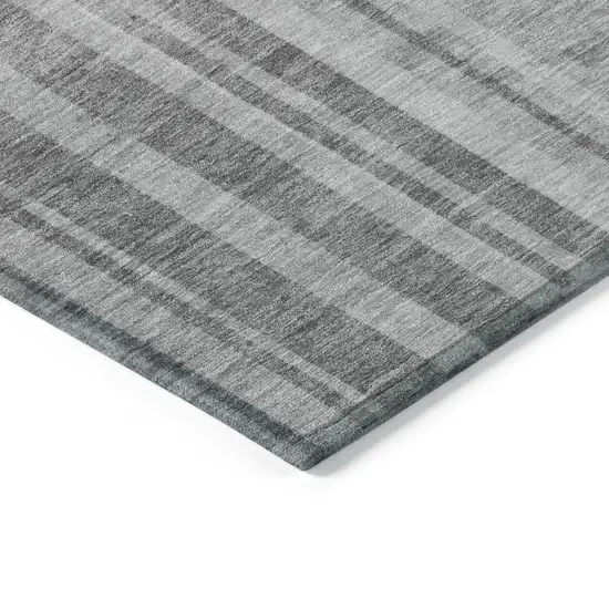 8' Gray And Silver Round Striped Washable Indoor Outdoor Area Rug Photo 4