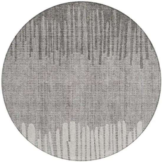 8' Gray And Silver Round Striped Washable Indoor Outdoor Area Rug Photo 3