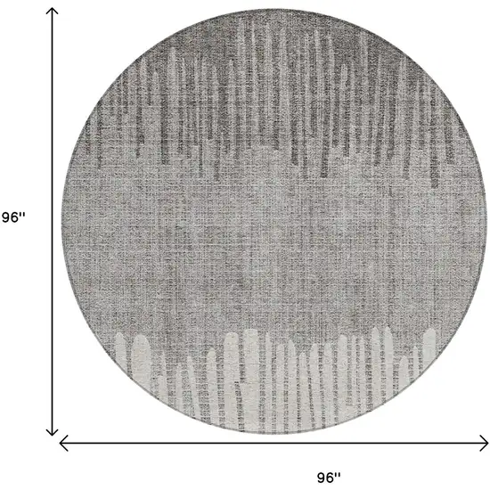 8' Gray And Silver Round Striped Washable Indoor Outdoor Area Rug Photo 8