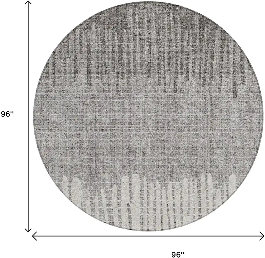 8' Gray And Silver Round Striped Washable Indoor Outdoor Area Rug Photo 8