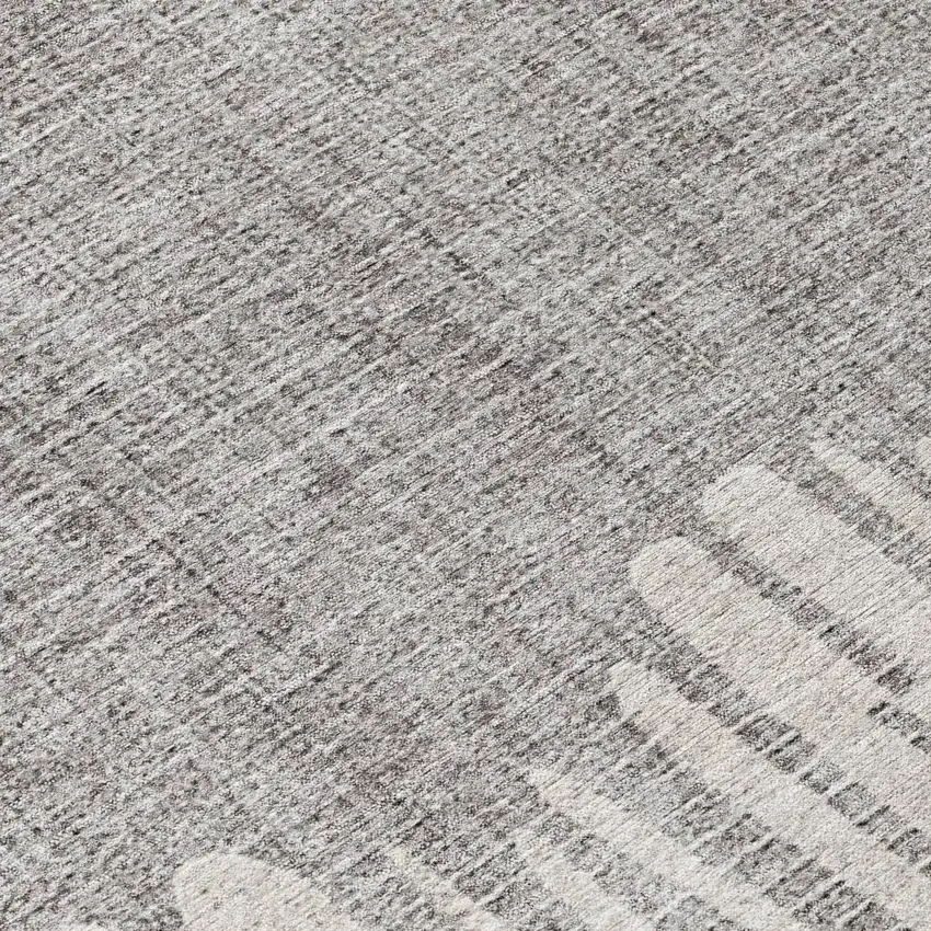 8' Gray And Silver Round Striped Washable Indoor Outdoor Area Rug Photo 9