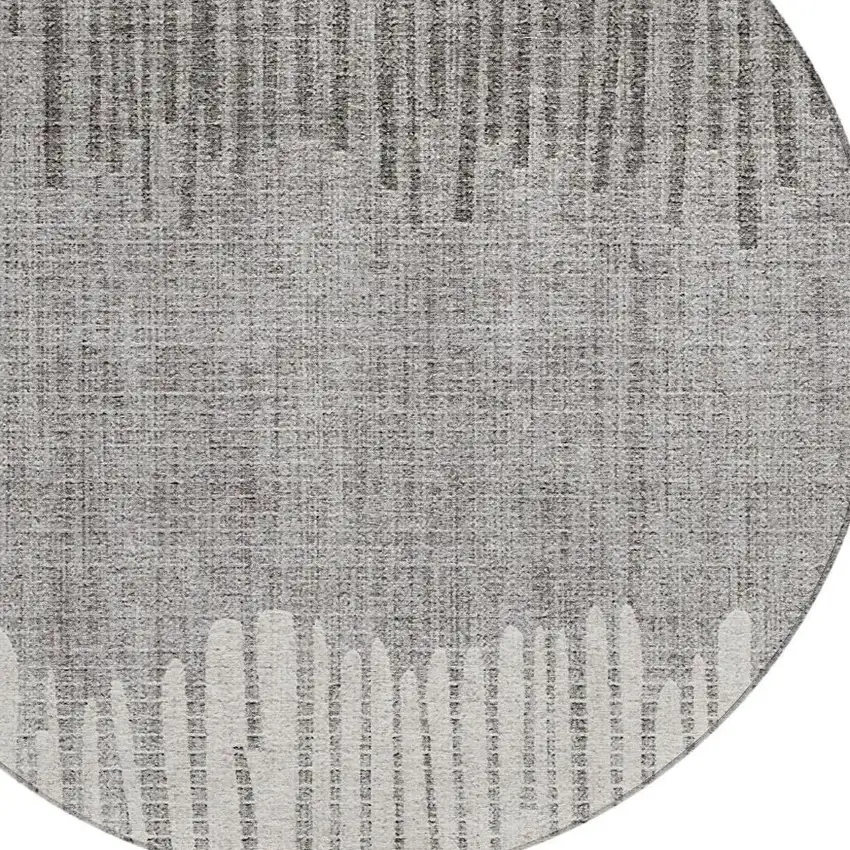 8' Gray And Silver Round Striped Washable Indoor Outdoor Area Rug Photo 5