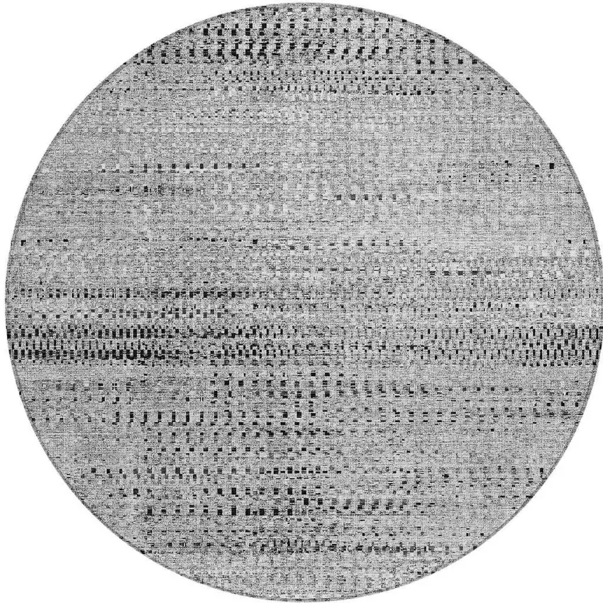 8' Gray And Silver Round Striped Washable Indoor Outdoor Area Rug Photo 3