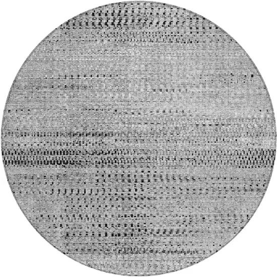8' Gray And Silver Round Striped Washable Indoor Outdoor Area Rug Photo 1