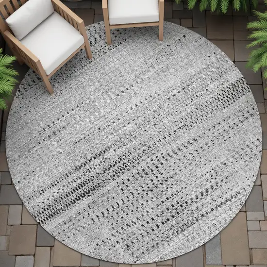 8' Gray And Silver Round Striped Washable Indoor Outdoor Area Rug Photo 4