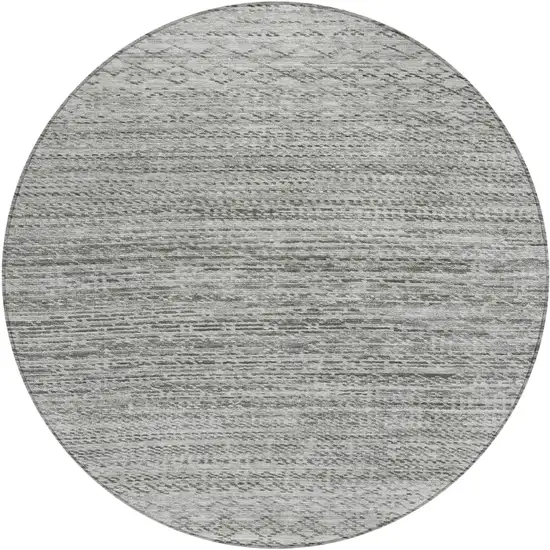 8' Gray And Silver Round Striped Washable Indoor Outdoor Area Rug Photo 1