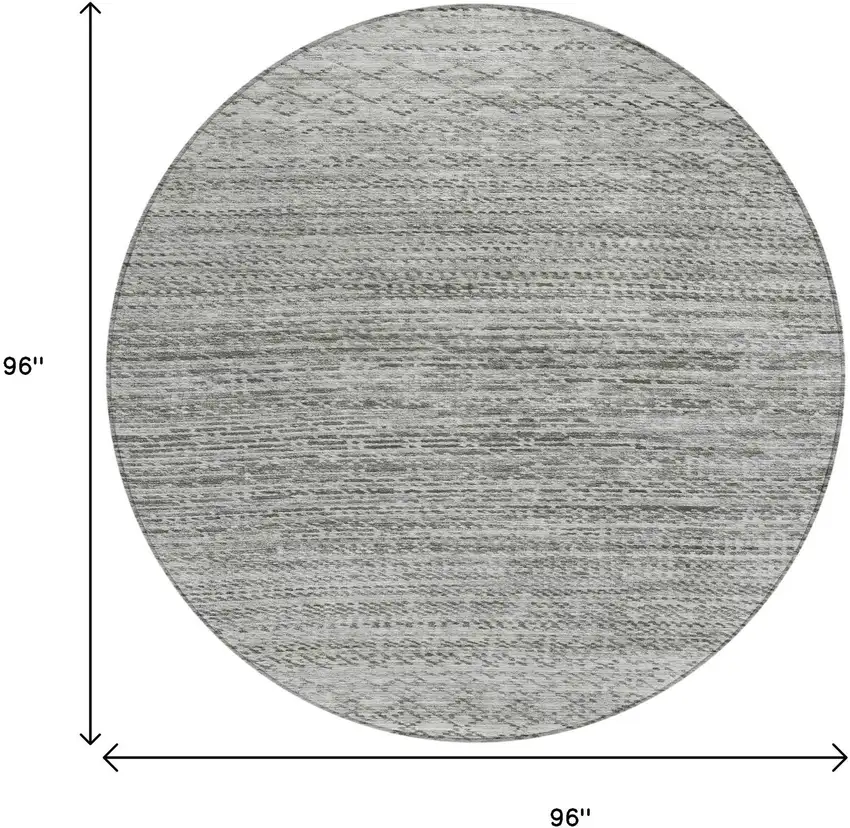 8' Gray And Silver Round Striped Washable Indoor Outdoor Area Rug Photo 7