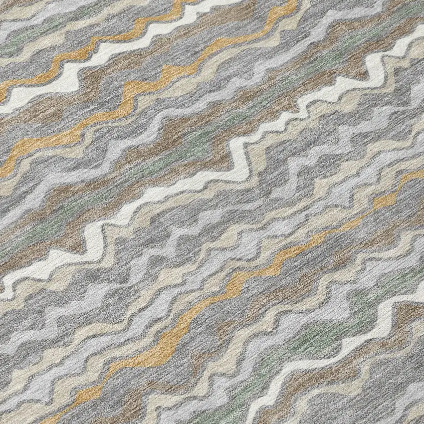 8' Gray And Silver Round Striped Washable Indoor Outdoor Area Rug Photo 7