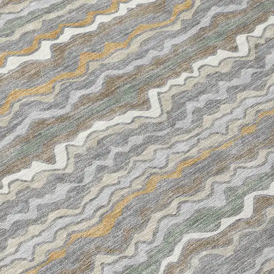 8' Gray And Silver Round Striped Washable Indoor Outdoor Area Rug Photo 7