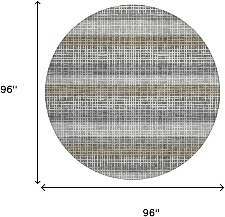 8' Gray And Silver Round Striped Washable Indoor Outdoor Area Rug Photo 7
