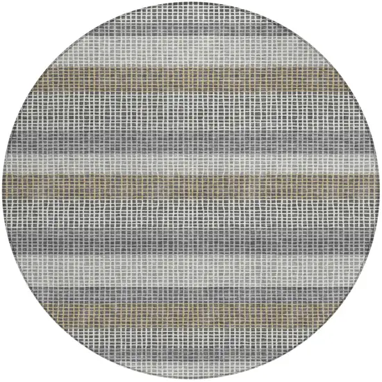 8' Gray And Silver Round Striped Washable Indoor Outdoor Area Rug Photo 2