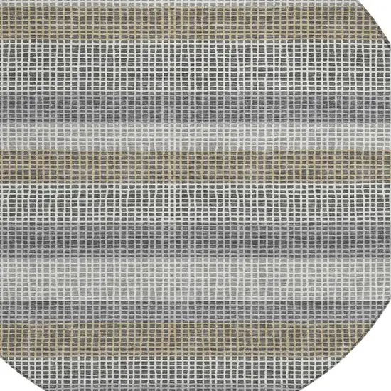 8' Gray And Silver Round Striped Washable Indoor Outdoor Area Rug Photo 3