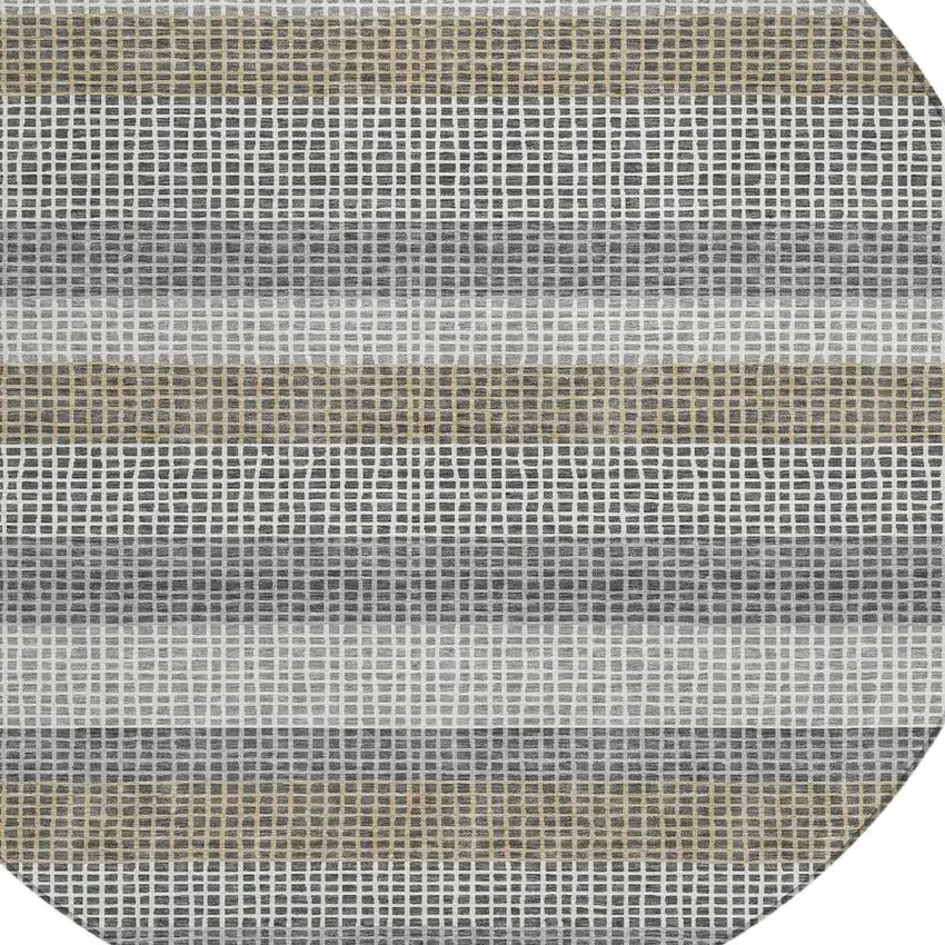 8' Gray And Silver Round Striped Washable Indoor Outdoor Area Rug Photo 3