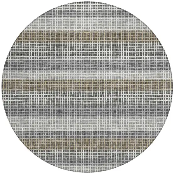 8' Gray And Silver Round Striped Washable Indoor Outdoor Area Rug Photo 4