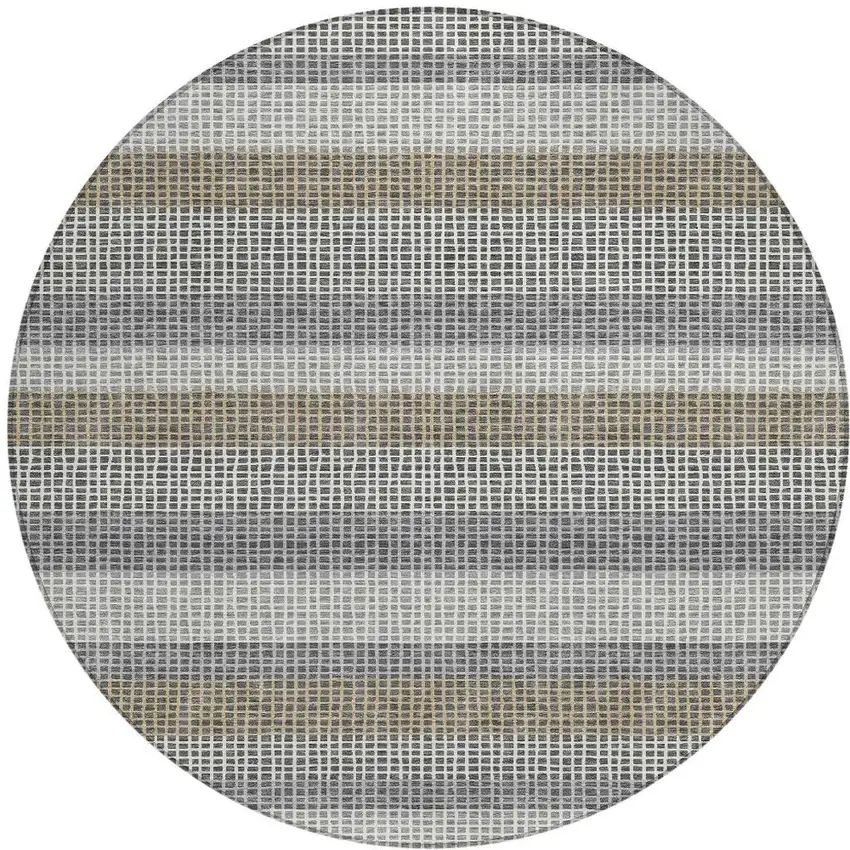 8' Gray And Silver Round Striped Washable Indoor Outdoor Area Rug Photo 4