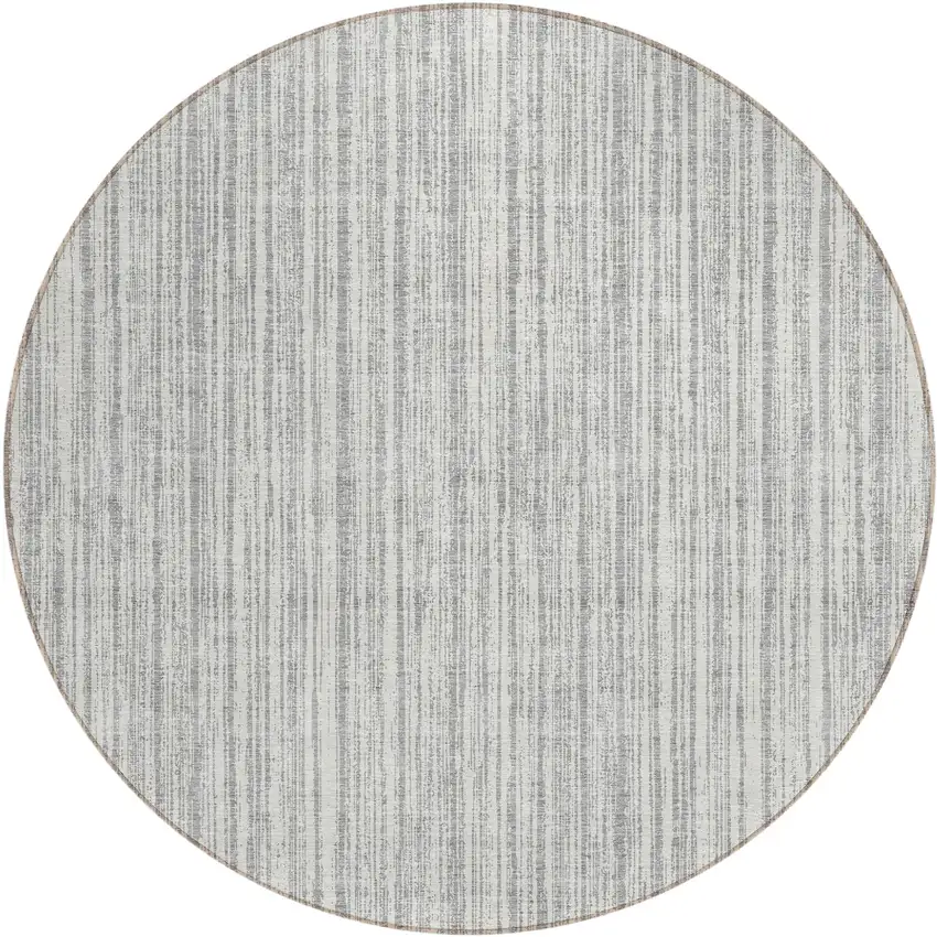 8' Gray And Silver Round Striped Washable Indoor Outdoor Area Rug Photo 1