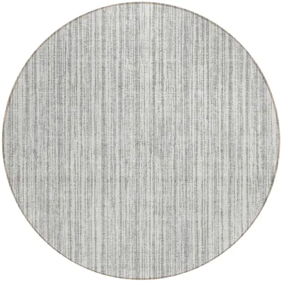 8' Gray And Silver Round Striped Washable Indoor Outdoor Area Rug Photo 1